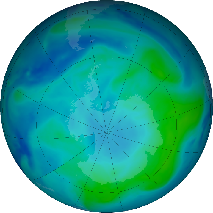 Antarctic ozone map for 01 February 2021